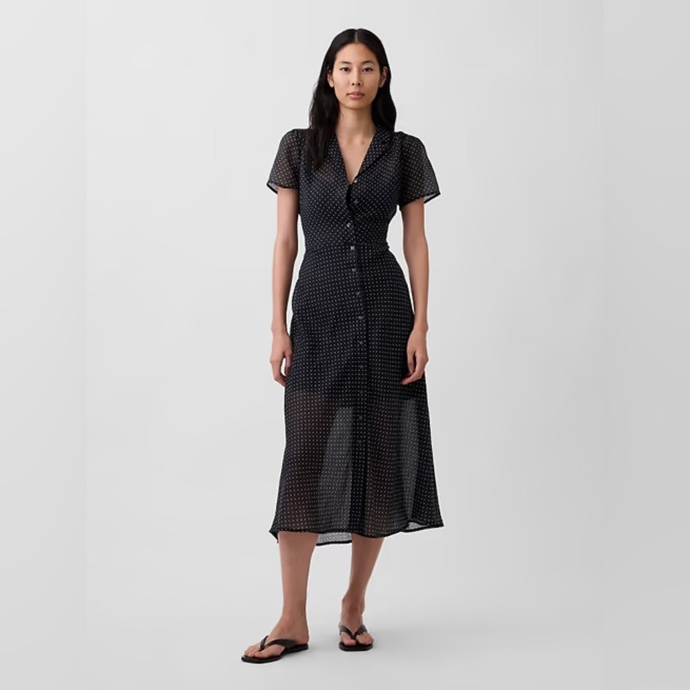 NWT! GAP Black/White Polka Dot Sheer Midi Shirtdress - Size XL 🧁